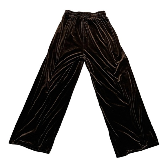 Sadie & Sage Chocolate Brown Stretch Velvet Pant Cropped Flare PullOn Pocket M/L - Picture 5 of 6